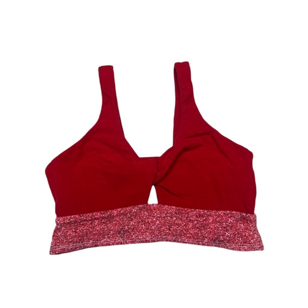 Handmade Red Twist Bra with Glitter Band | Organic Cotton Yoga Top - Small